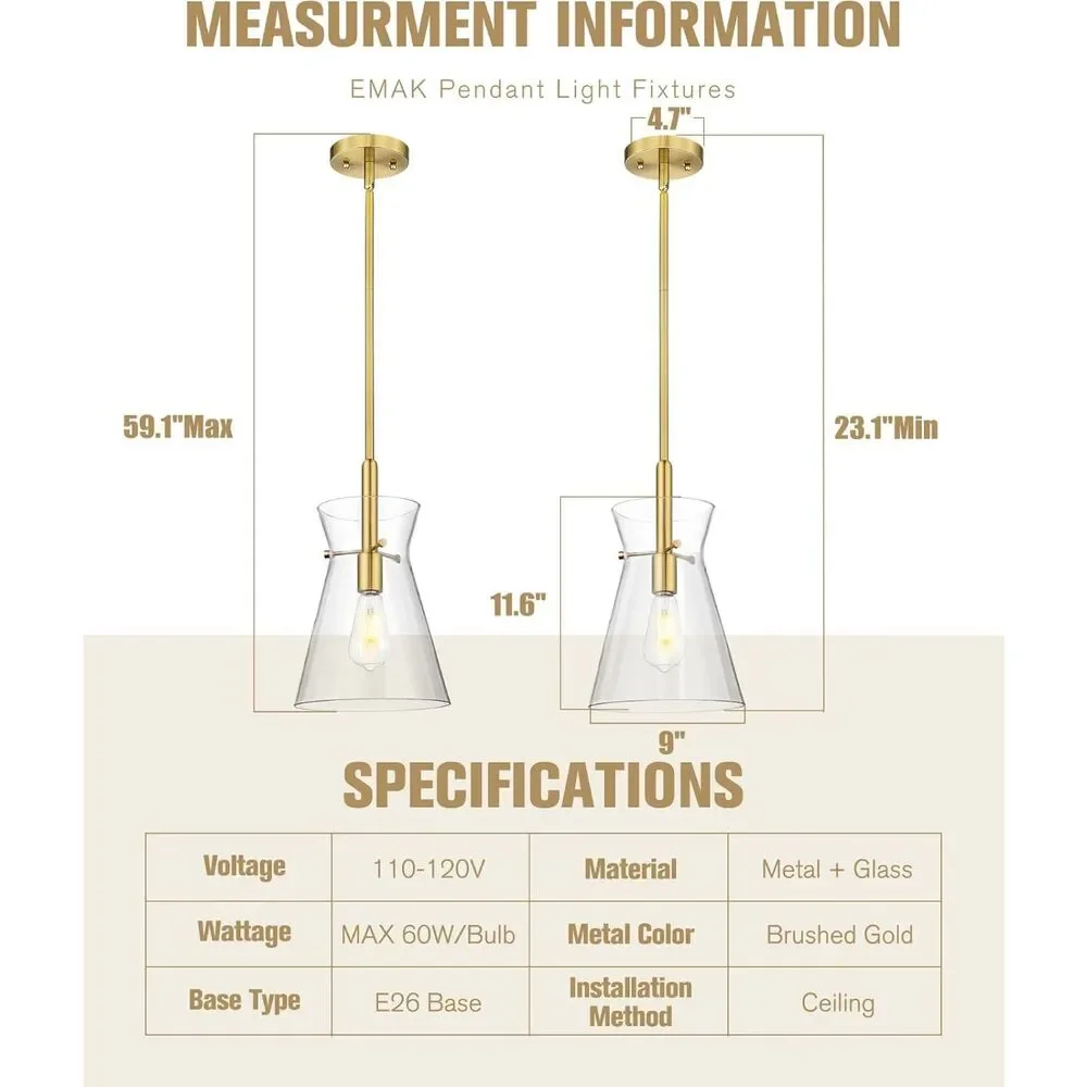 Brushed Gold Modern Pendant Light w/ 9